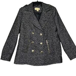Michael Kors Womens Coat Size 14 Black White Wool Blend Double Breasted Jacket